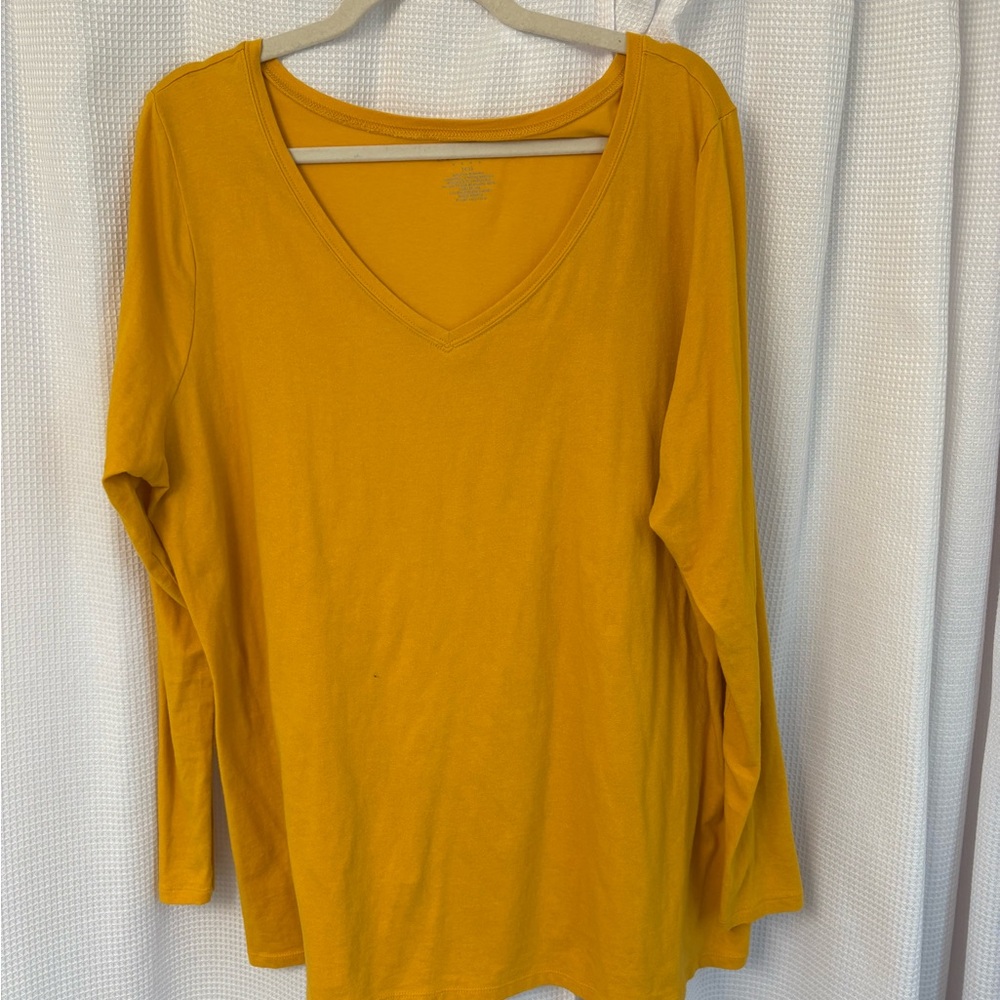 Lane Bryant Mustard Yellow V-Neck Long Sleeve Top
